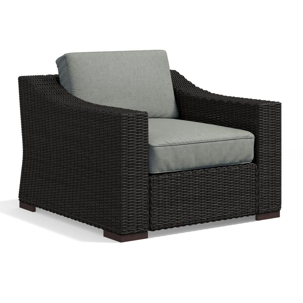 Portland Rattan Arm Chair w/ Grey Cushions. Picture 1