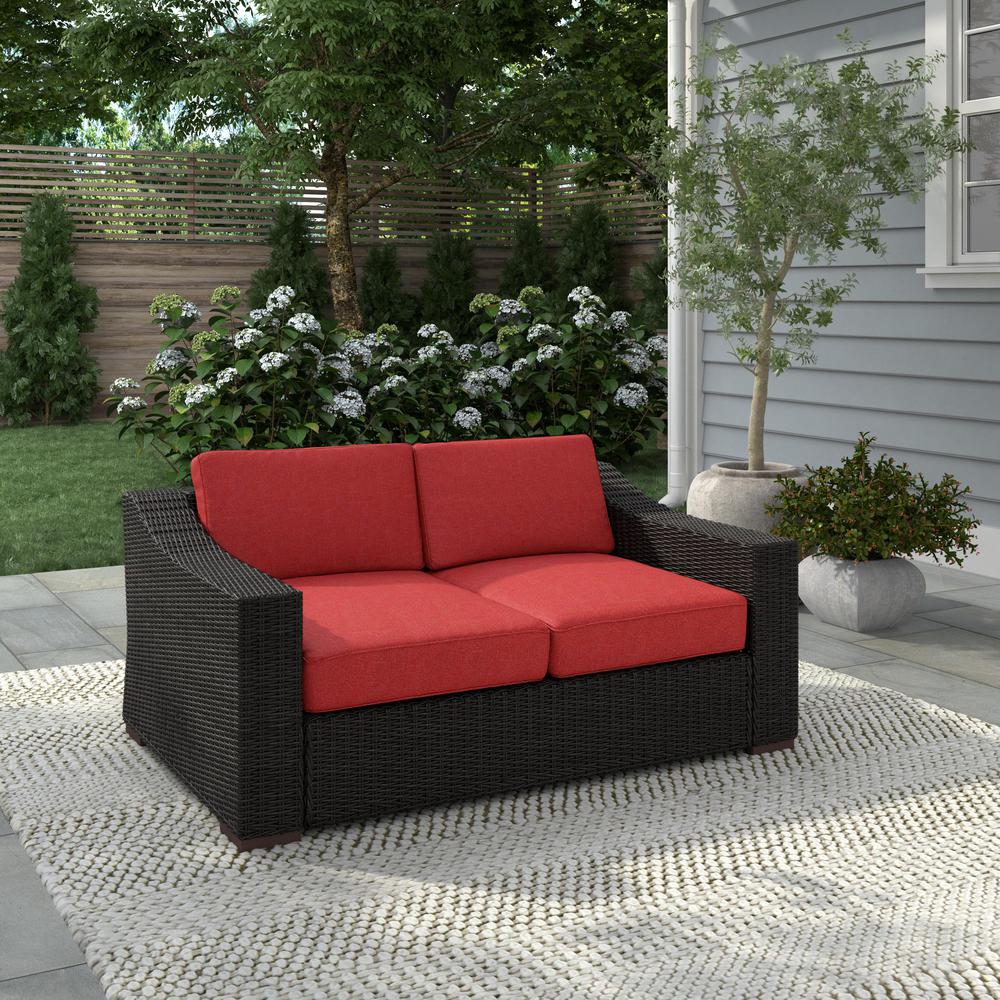Portland Rattan Loveseat w/ Red Cushions. Picture 2