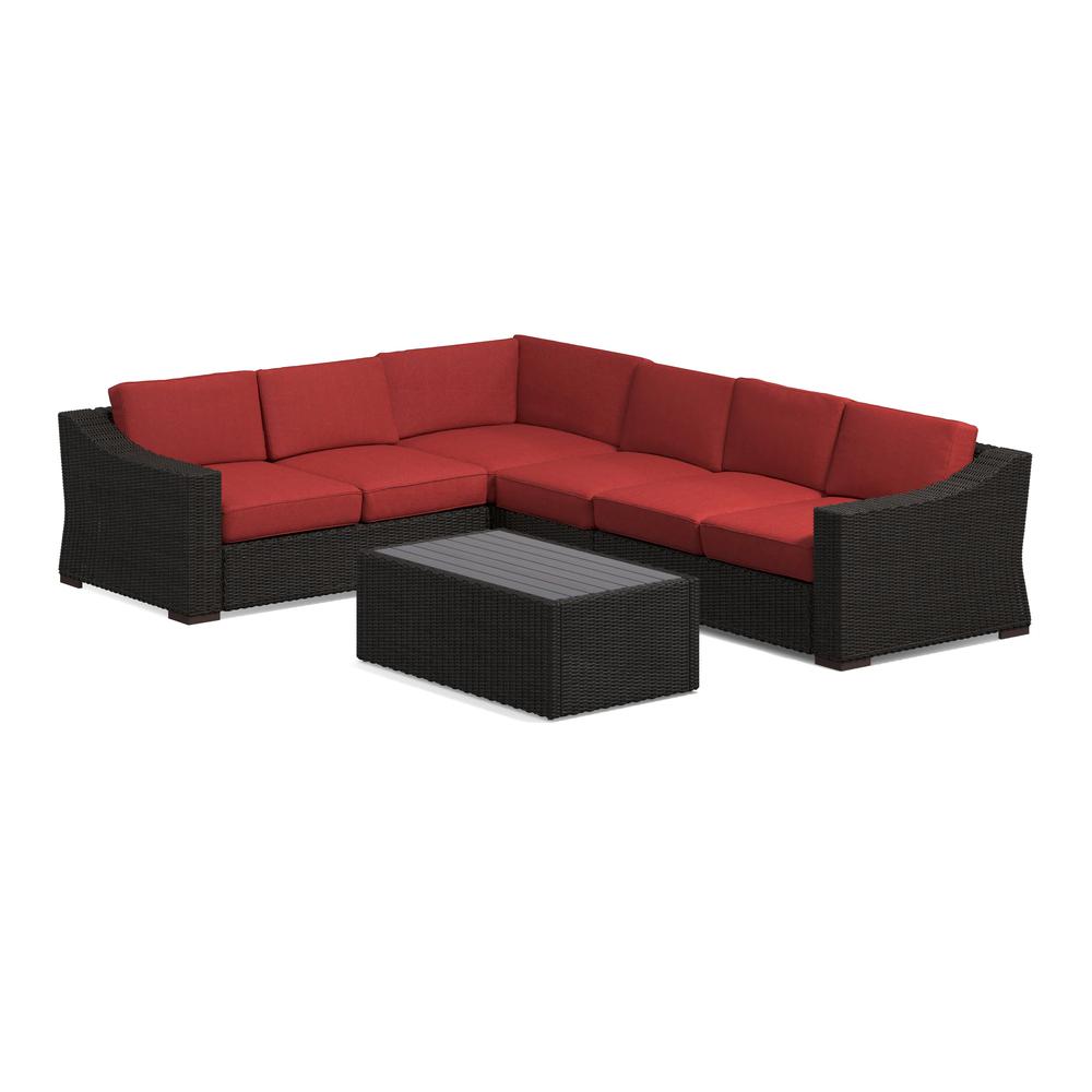 Portland 5-PC Rattan Sectional w/ Rect Coffee Table - Red. The main picture.