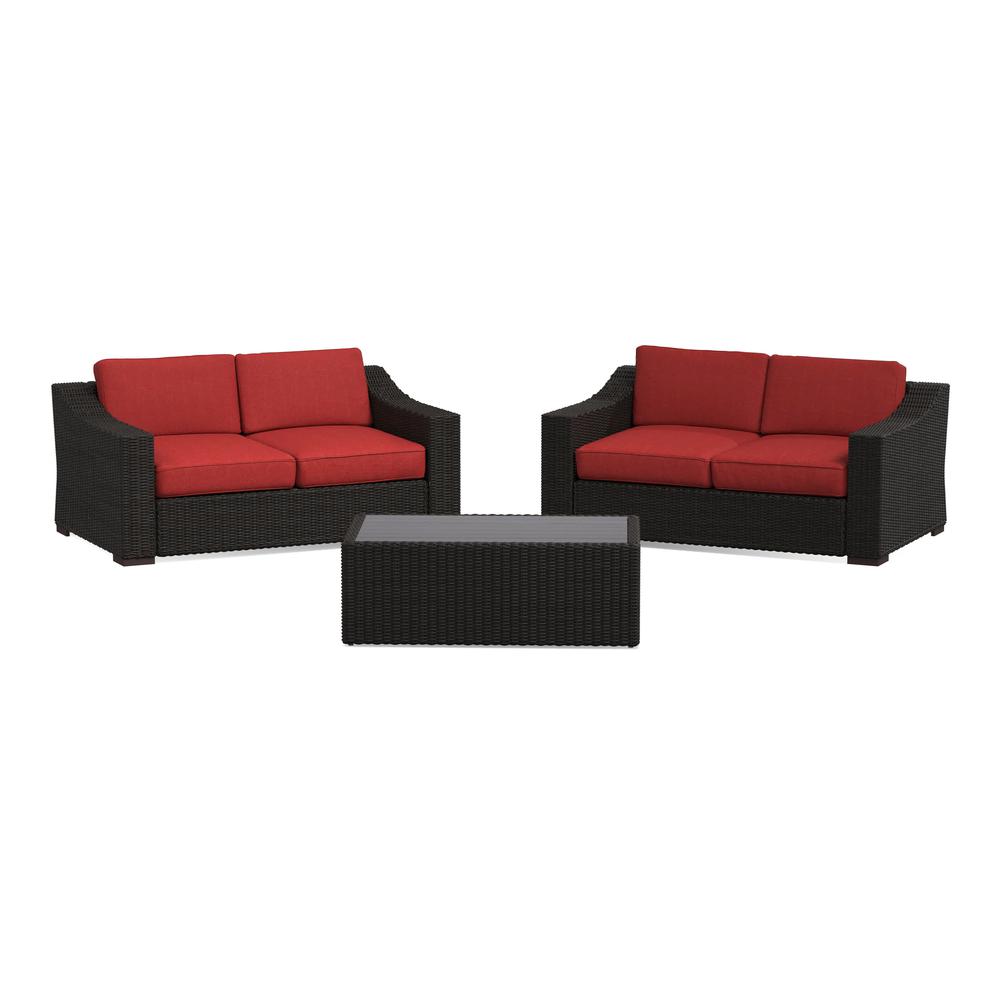 Portland 3-PC Rattan Loveseats Set w/ Rect Coffee Table - Red. The main picture.