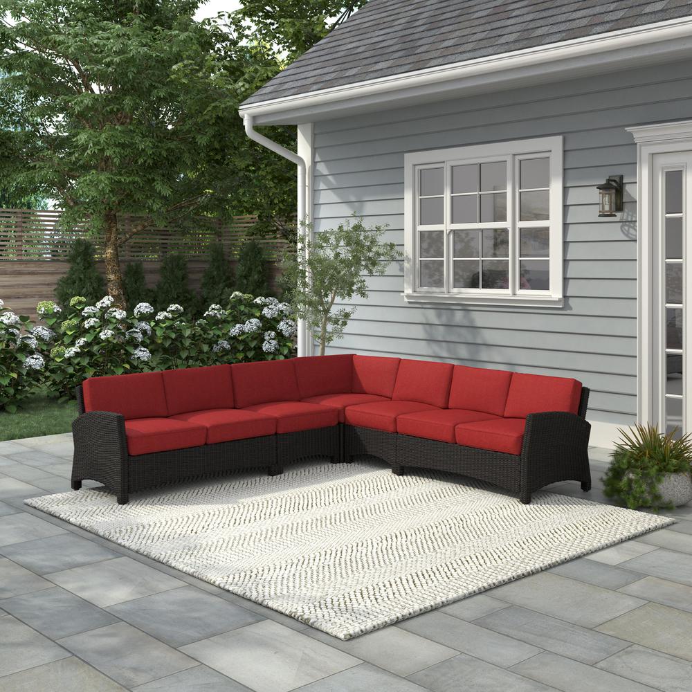 Alvory 5-PC Rattan Sectional - Red. Picture 2