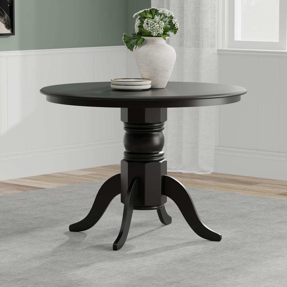 42" Round Wood Pedestal Dining Table - Black. Picture 1