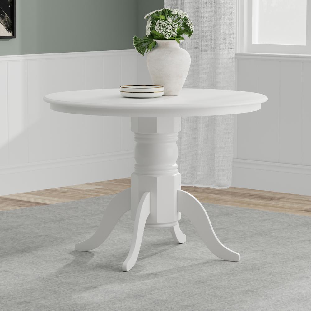 42" Round Wood Pedestal Dining Table - White. Picture 1