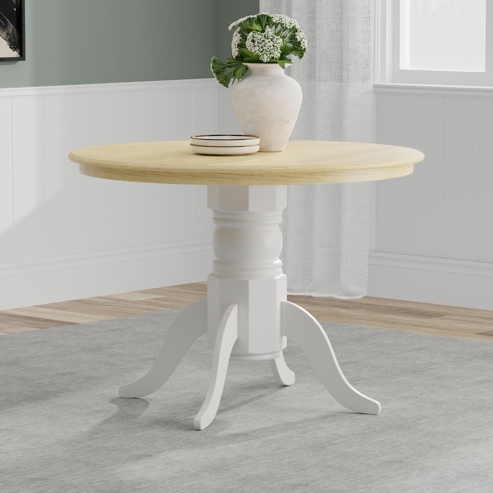 42" Round Wood Pedestal Dining Table - White/Nat. Picture 1