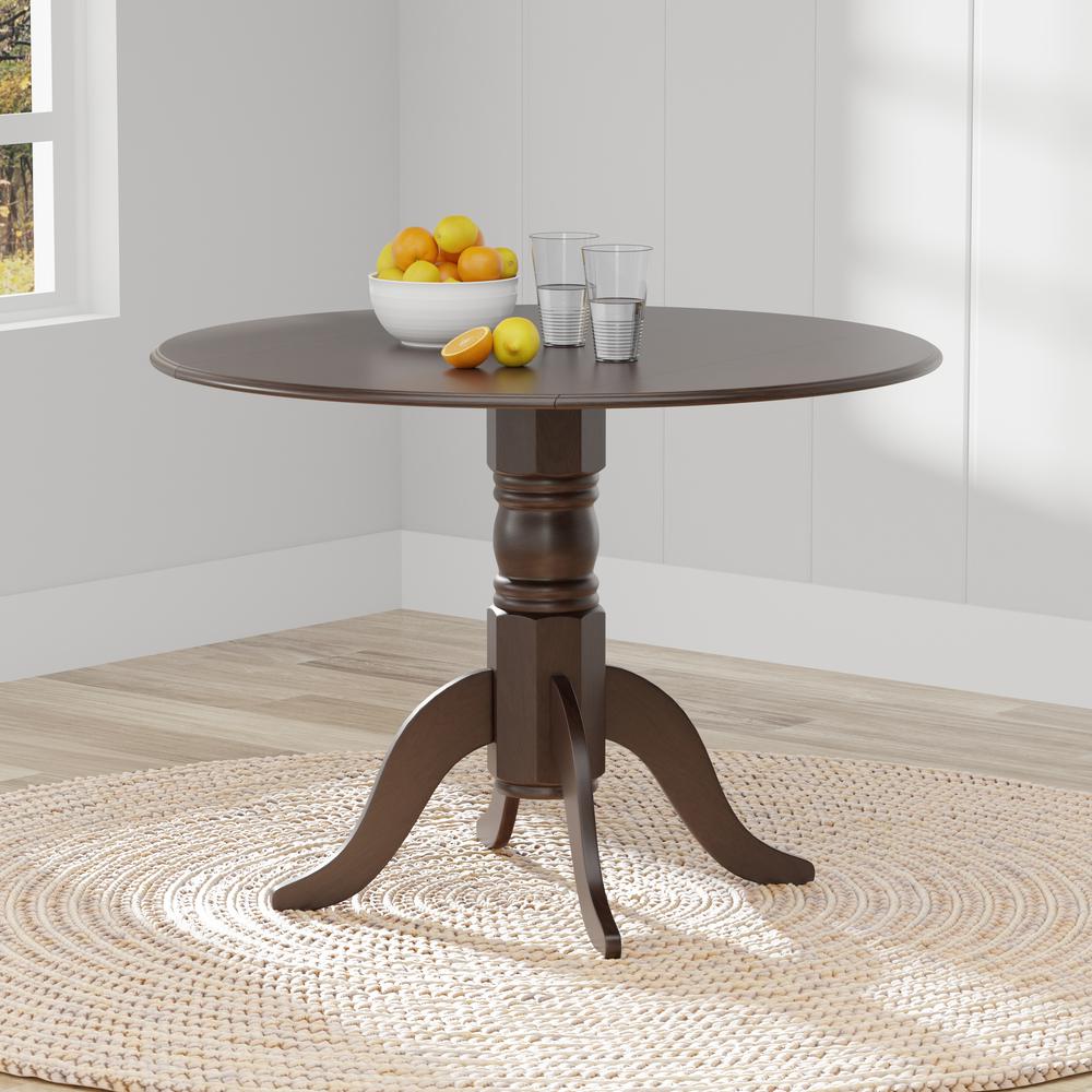 42” Wood Pedestal Base Dbl Drop Leaf Dining Table - Dark Walnut. Picture 2