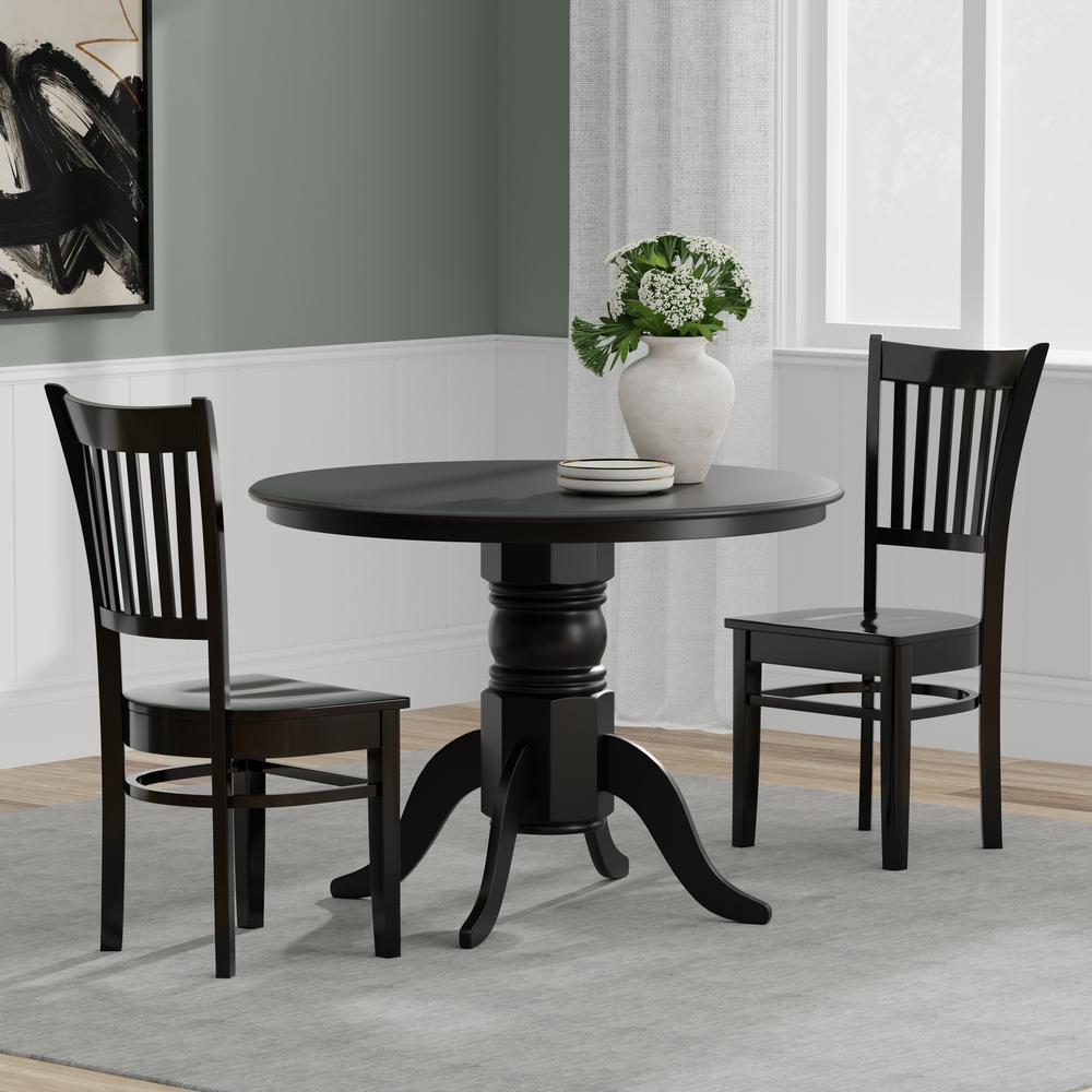 3PC Dining Set - 42" Rnd Pedestal Table + Spindle Chairs -Blk. Picture 1