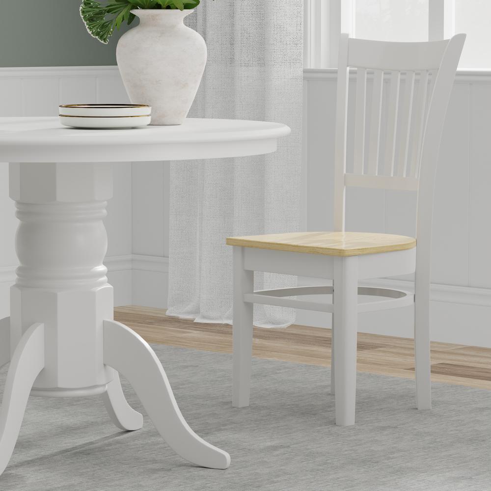 3PC Dining Set - 42" Rnd Pedestal Table -Wht + Wht/Nat Spindle Chairs. Picture 7