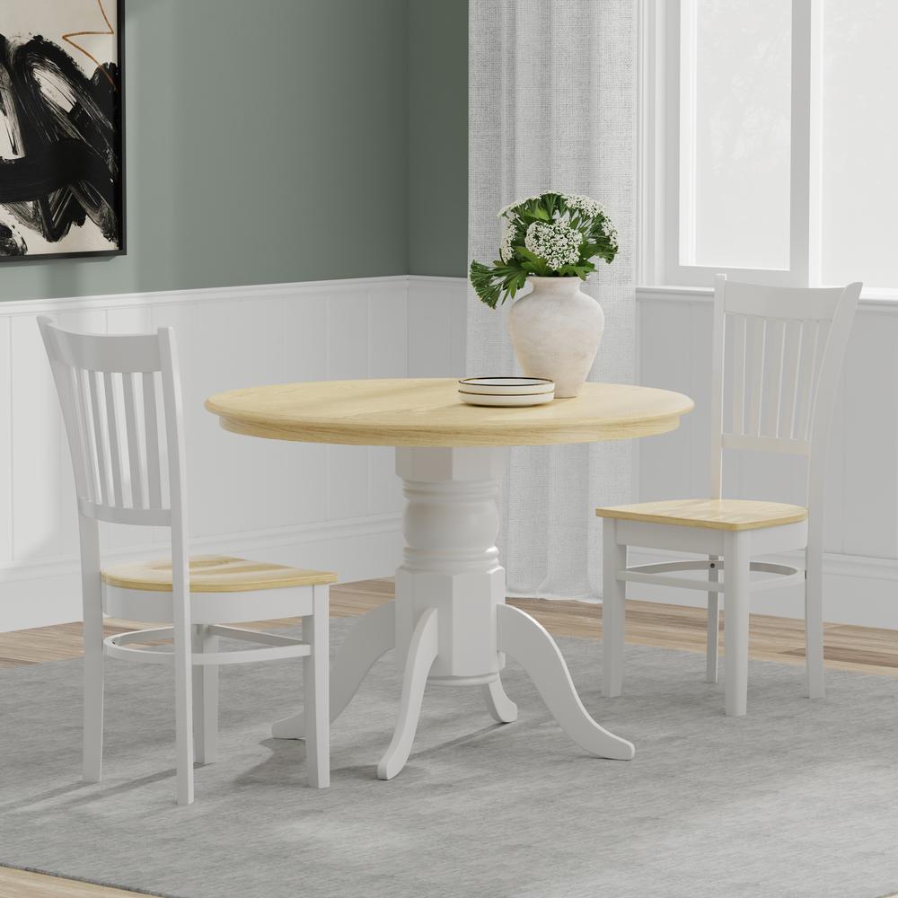 3PC Dining Set - 42" Rnd Pedestal Table + Spindle Chairs -Wht/Nat. Picture 1