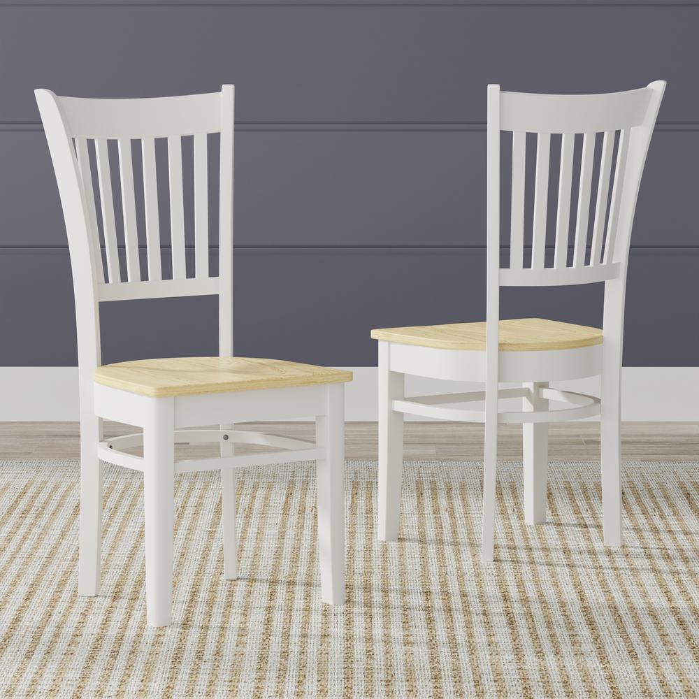 3PC Dining Set - 42" Rnd Pedestal Table + Spindle Chairs -Wht/Nat. Picture 3