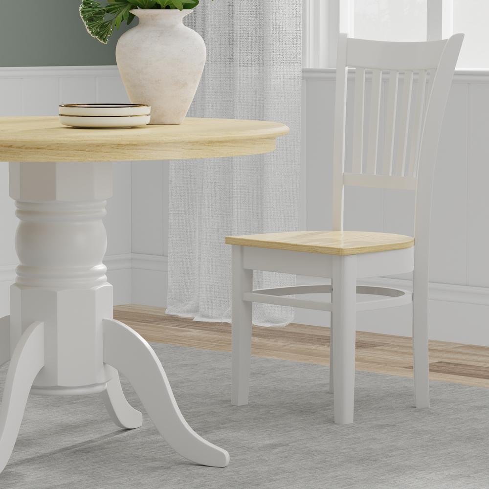 3PC Dining Set - 42" Rnd Pedestal Table + Spindle Chairs -Wht/Nat. Picture 7