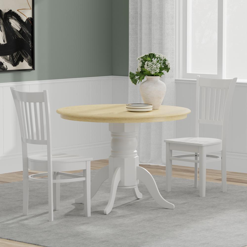 3PC Dining Set - 42" Rnd Pedestal Table -Wht/Nat + Wht Spindle Chairs. Picture 1
