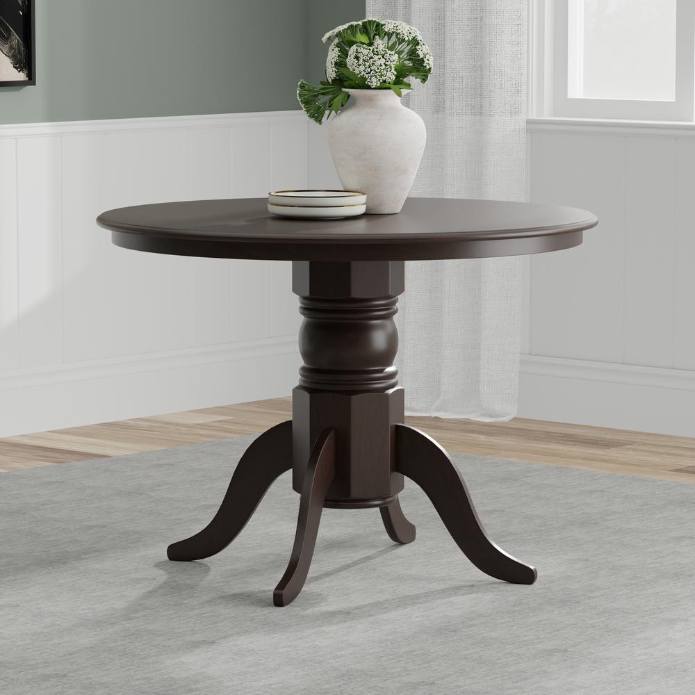 5PC Dining Set - 42" Rnd Pedestal Table + Spindle Chairs - Dark Walnut. Picture 2