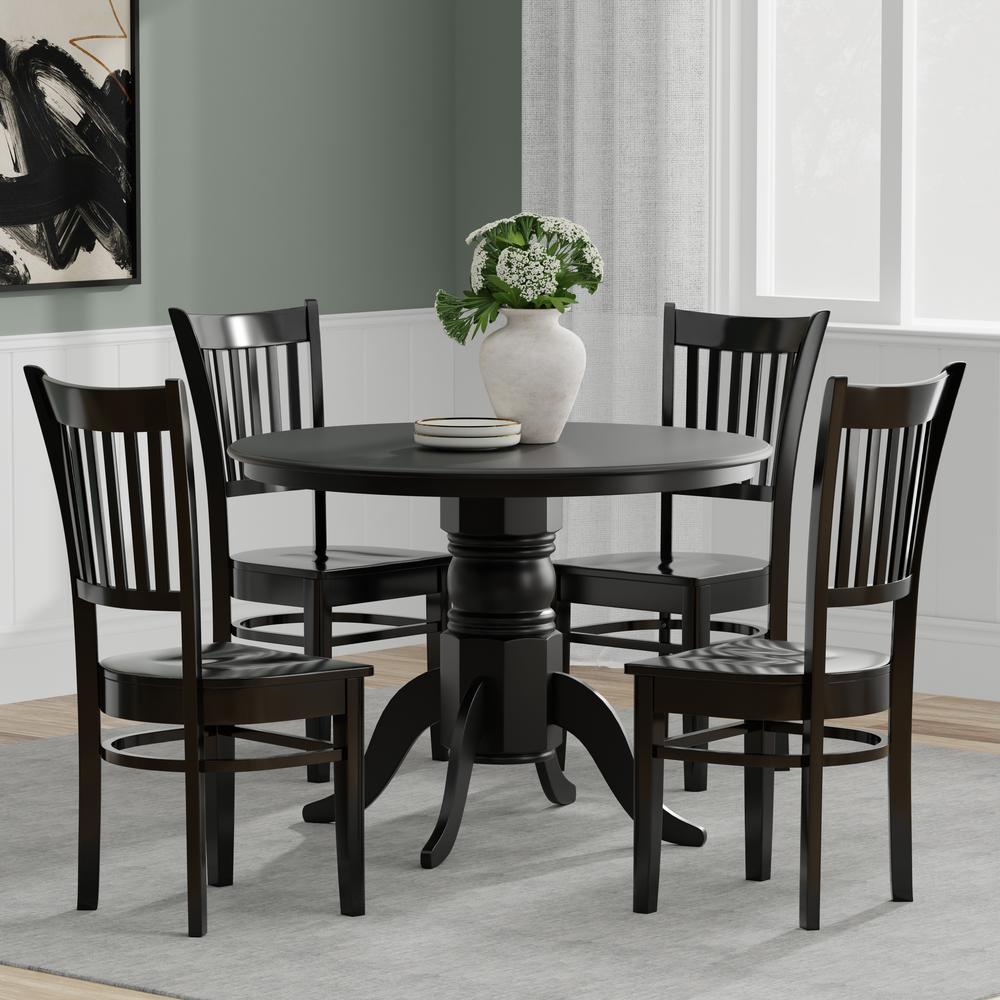 5PC Dining Set - 42" Rnd Pedestal Table + Spindle Chairs -Blk. Picture 1