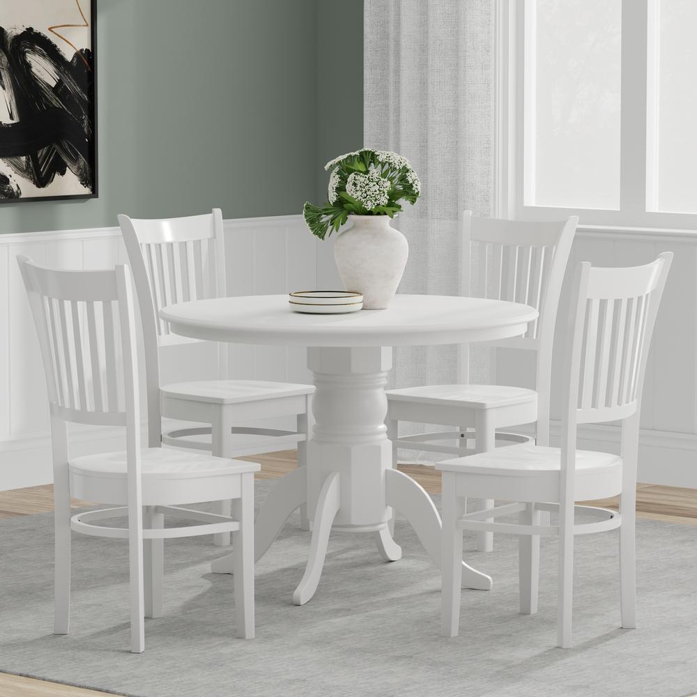 5PC Dining Set - 42" Rnd Pedestal Table + Spindle Chairs -Wht. Picture 1