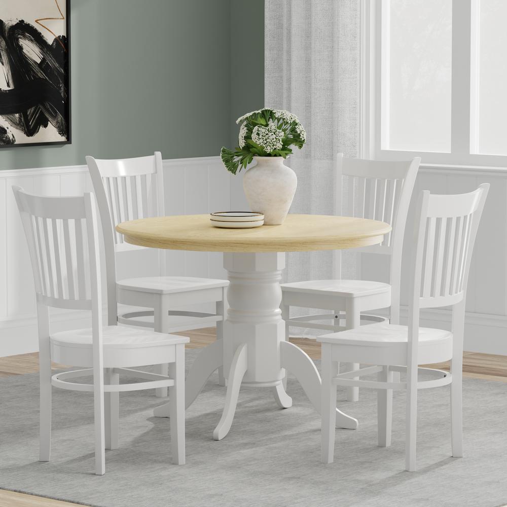 5PC Dining Set - 42" Rnd Pedestal Table -Wht/Nat + Wht Spindle Chairs. Picture 1