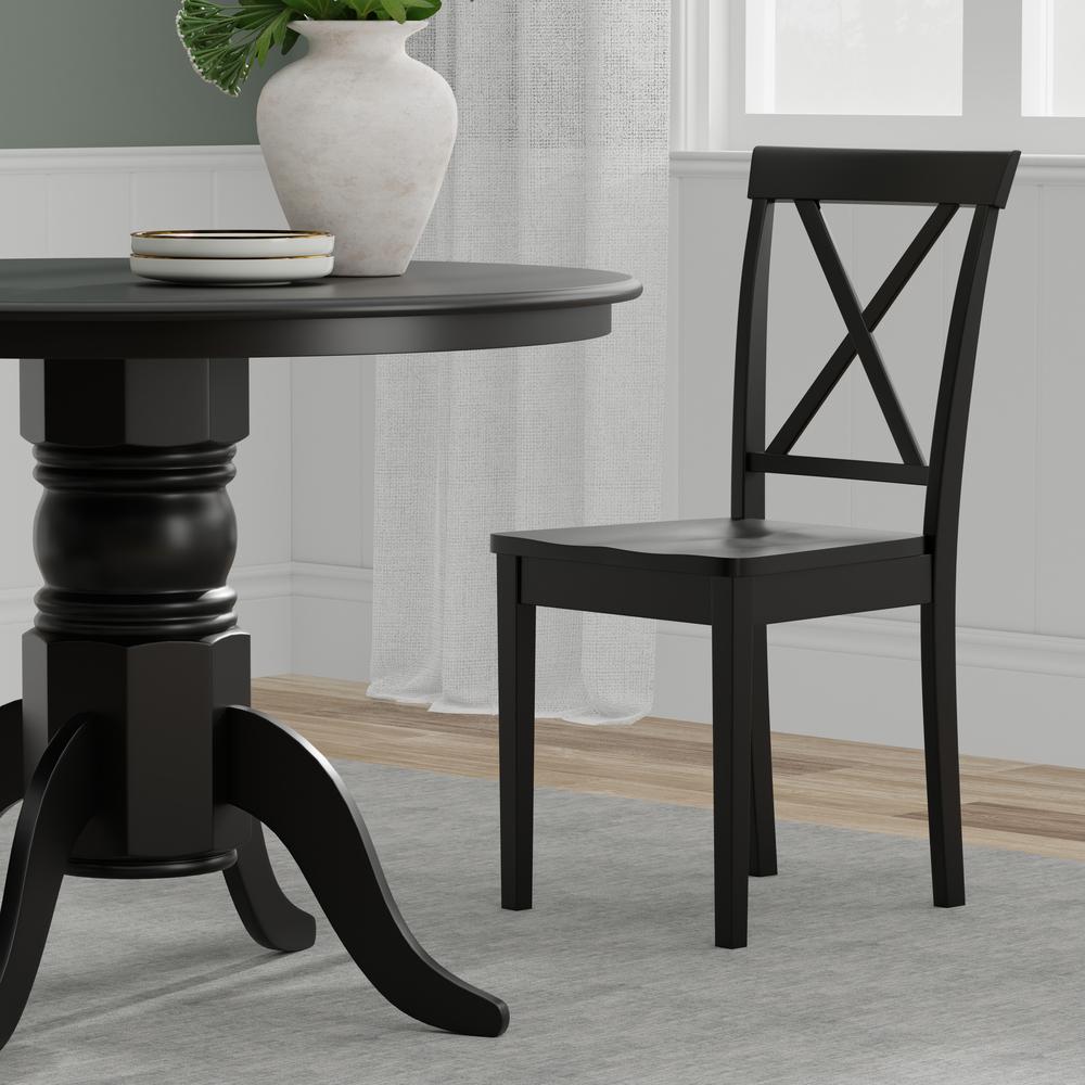 3PC Dining Set - 42" Rnd Pedestal Table + X-Back Chairs -Blk. Picture 7