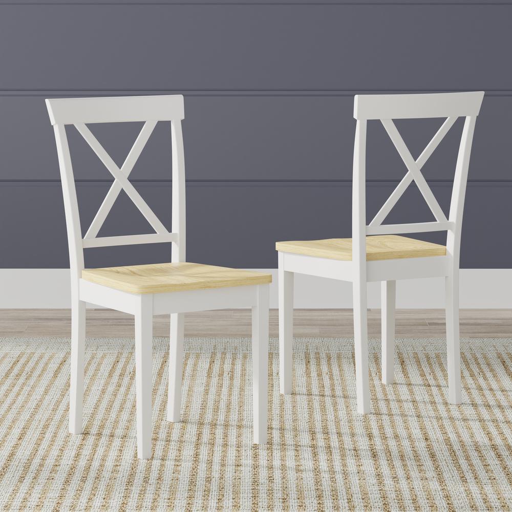3PC Dining Set - 42" Rnd Pedestal Table -Wht + Wht/Nat X-Back Chairs. Picture 3
