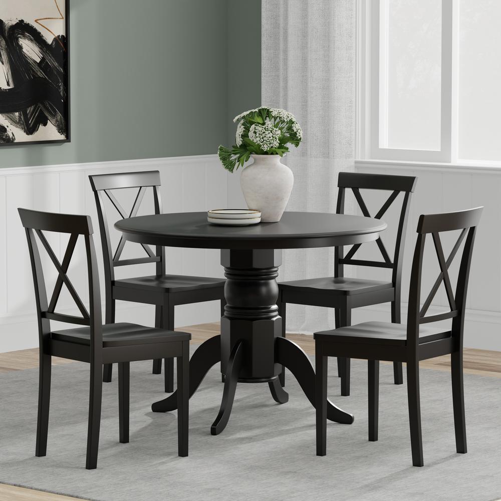 5PC Dining Set - 42" Rnd Pedestal Table + X-Back Chairs -Blk. Picture 1