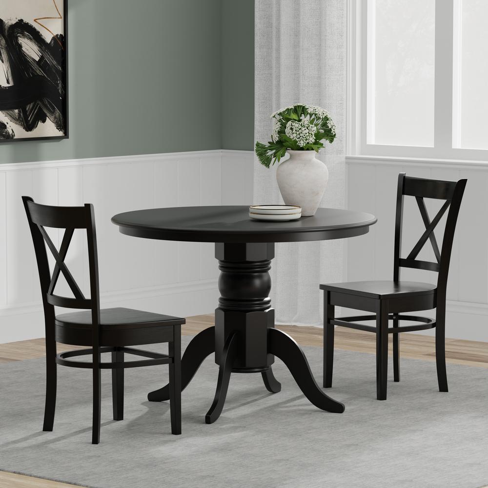 3PC Dining Set - 42" Rnd Pedestal Table + Cross Back Chairs -Blk. Picture 1