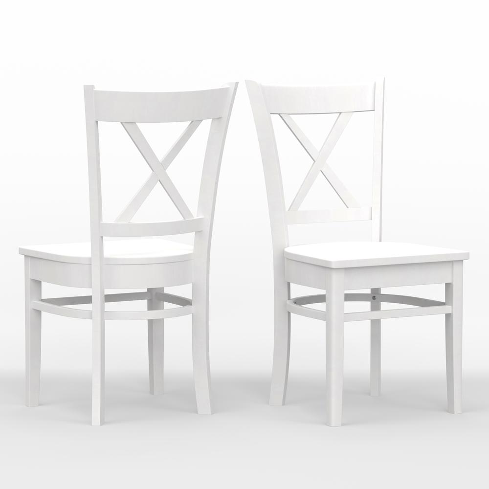 3PC Dining Set - 42" Rnd Pedestal Table + Cross Back Chairs -Wht. Picture 3