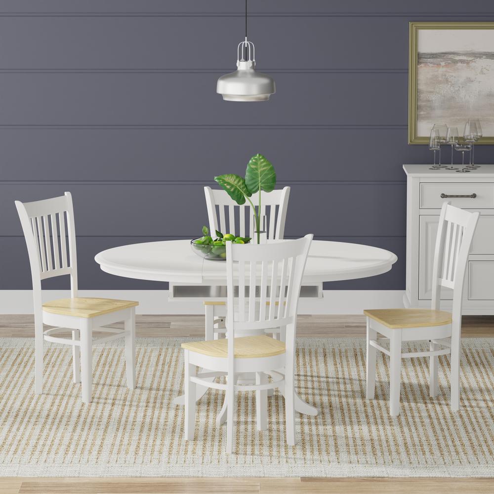 5PC Dining Set - Oval Butterfly Leaf Table -Wht + Wht/Nat Spindle Chairs. Picture 1