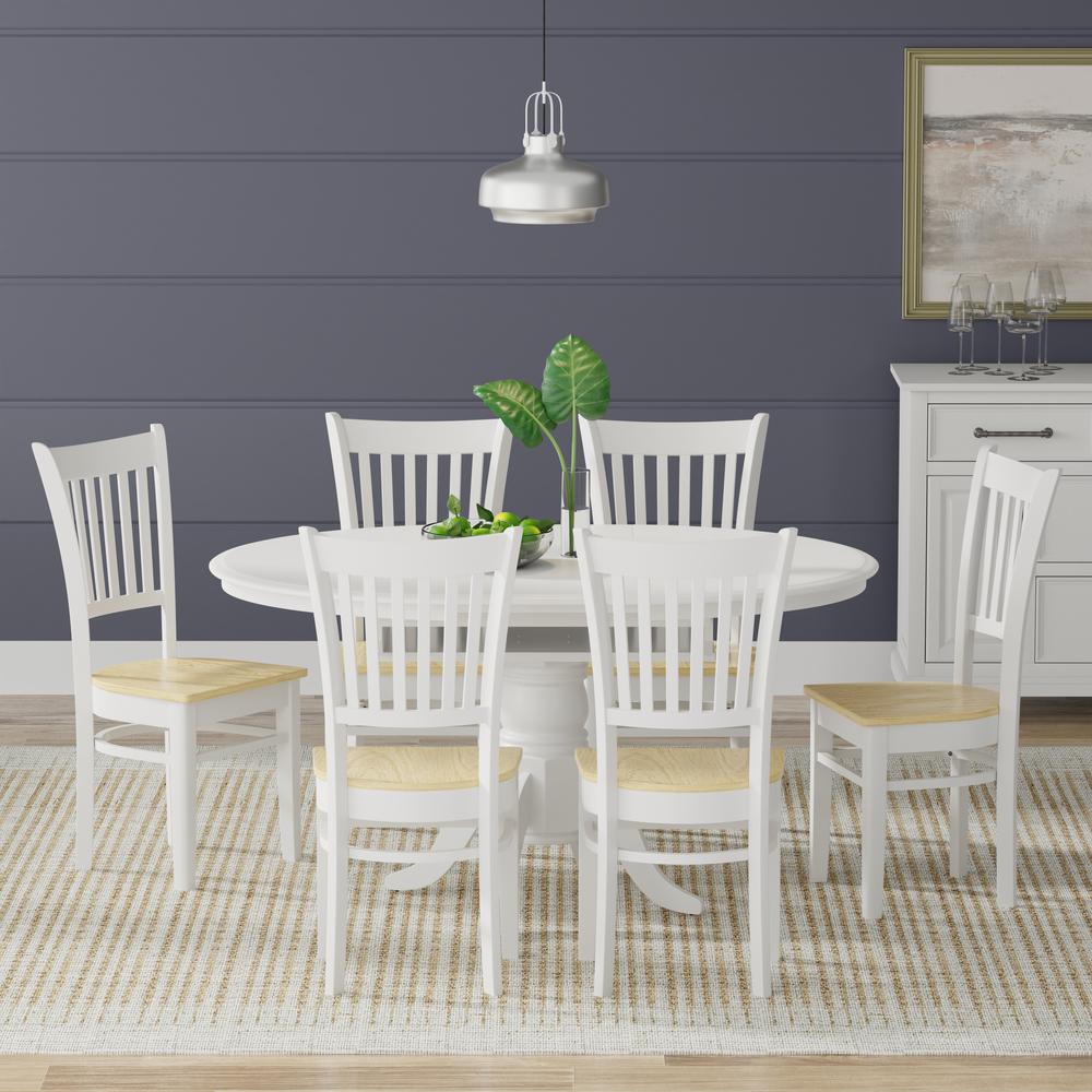 7PC Dining Set - Oval Butterfly Leaf Table -Wht + Wht/Nat Spindle Chairs. Picture 1