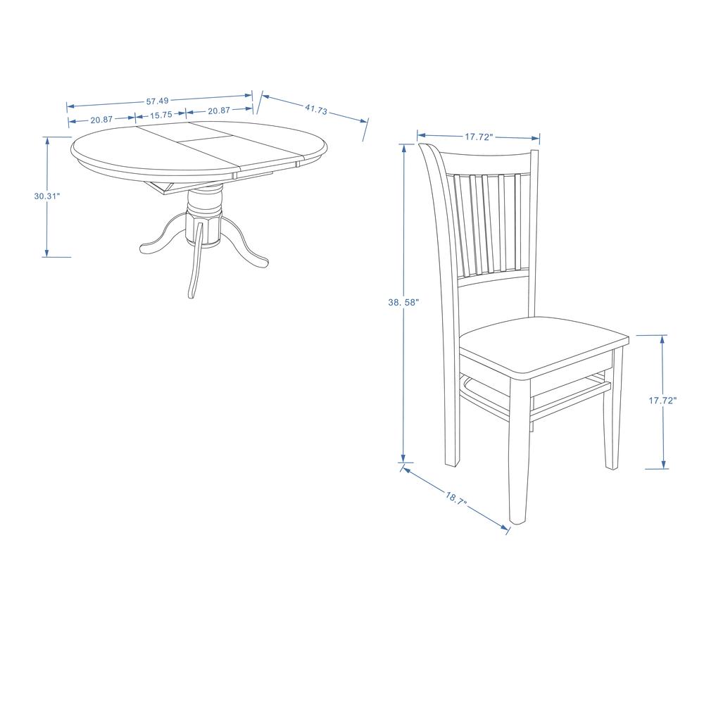 7PC Dining Set - Oval Butterfly Leaf Table -Wht + Wht/Nat Spindle Chairs. Picture 9