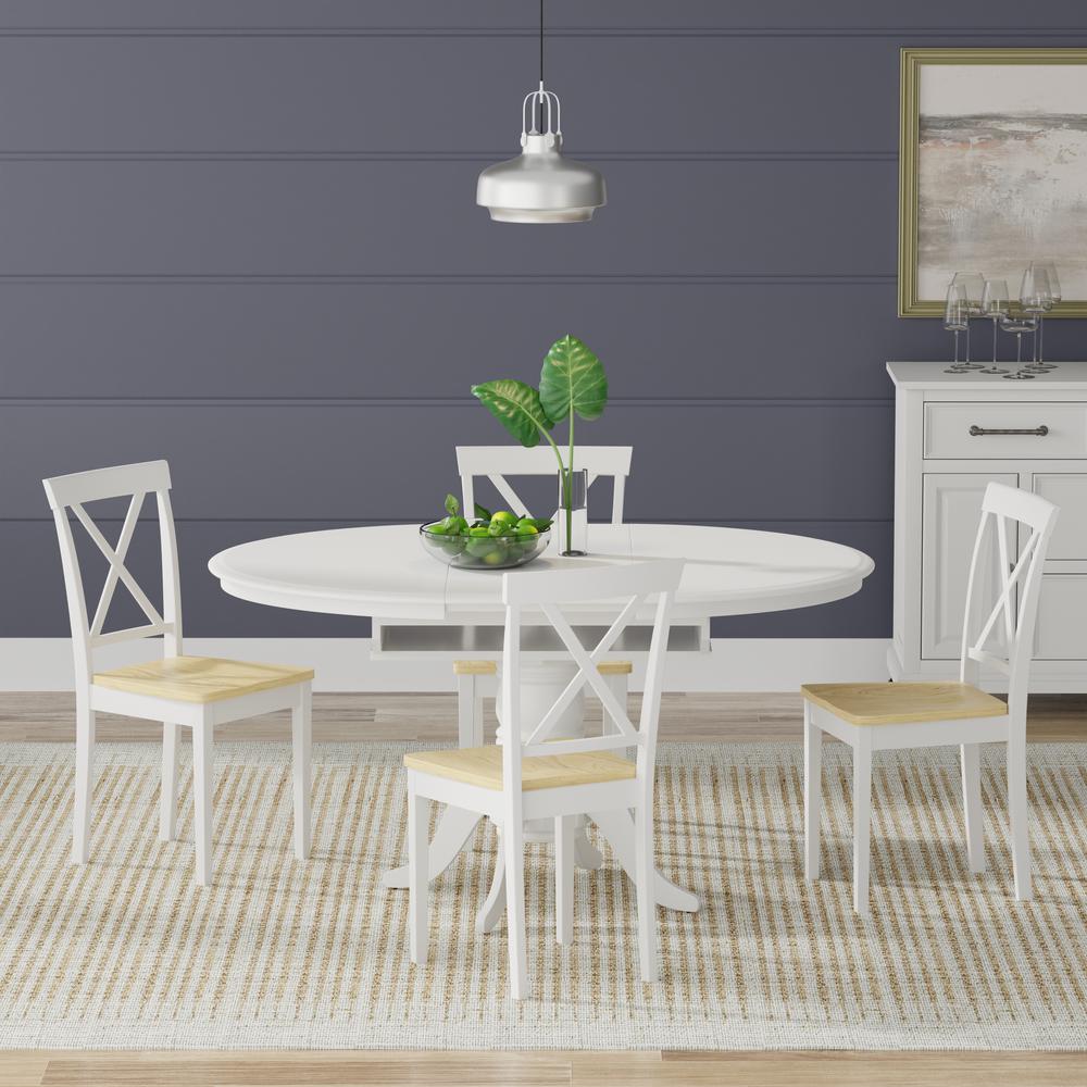 5PC Dining Set - Oval Butterfly Leaf Table -Wht + Wht/Nat X-Back Chairs. Picture 1