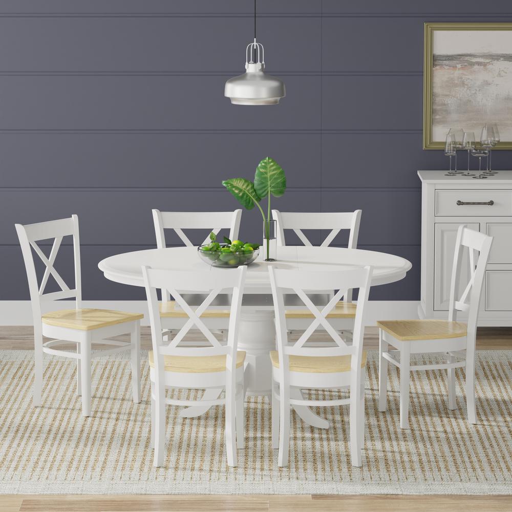 7PC Dining Set - Oval Butterfly Leaf Table -Wht + Wht/Nat Cross Back Chairs. Picture 1