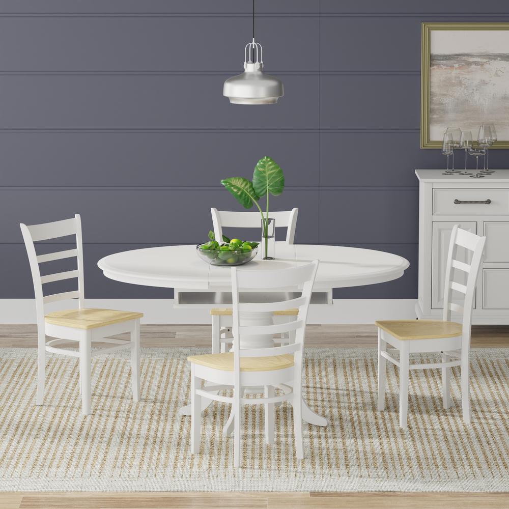 5PC Dining Set - Oval Butterfly Leaf Table -Wht + Wht/Nat Slat Back Chairs. Picture 1