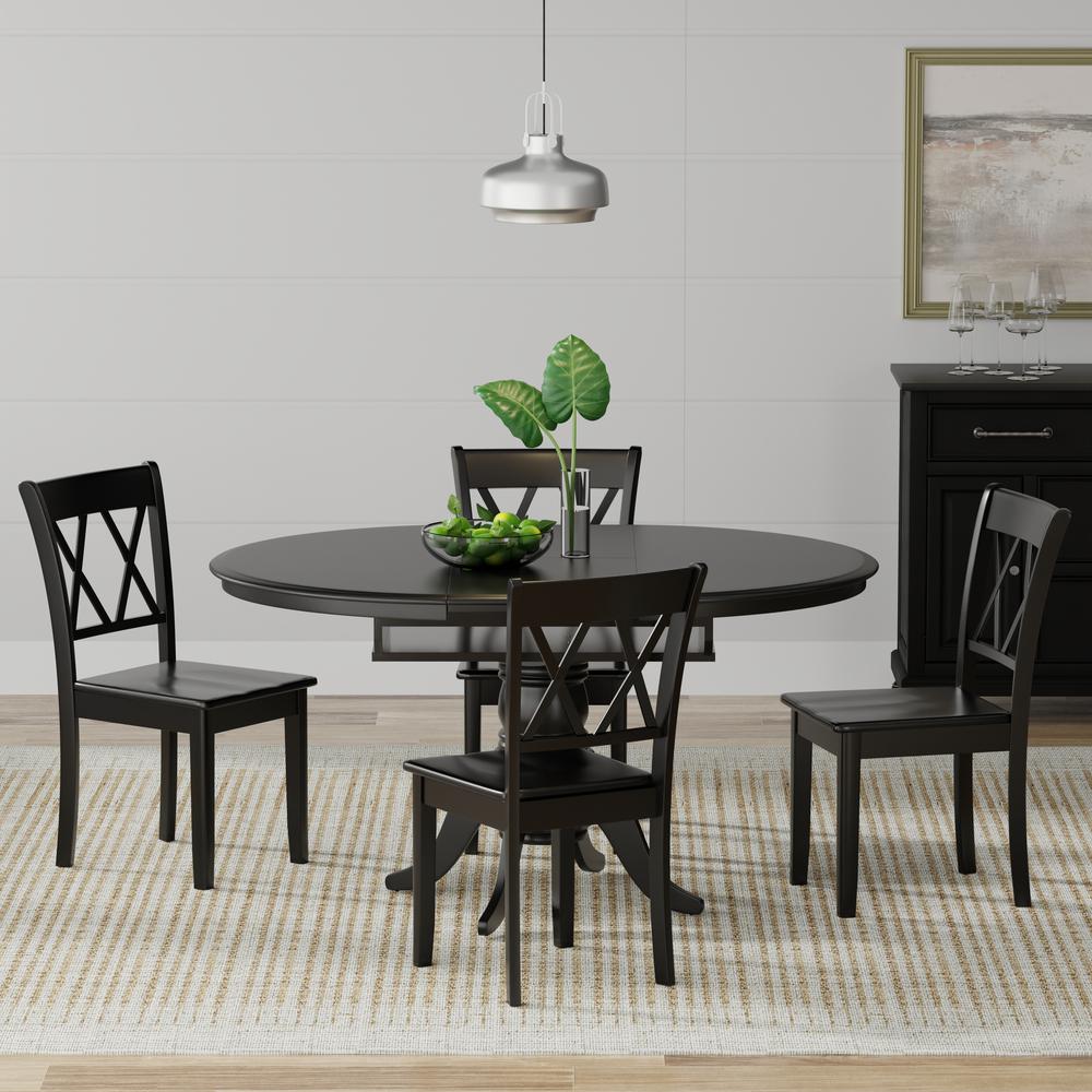 5PC Dining Set - Oval Butterfly Leaf Table + Dbl X-Back Chairs -Blk. Picture 1