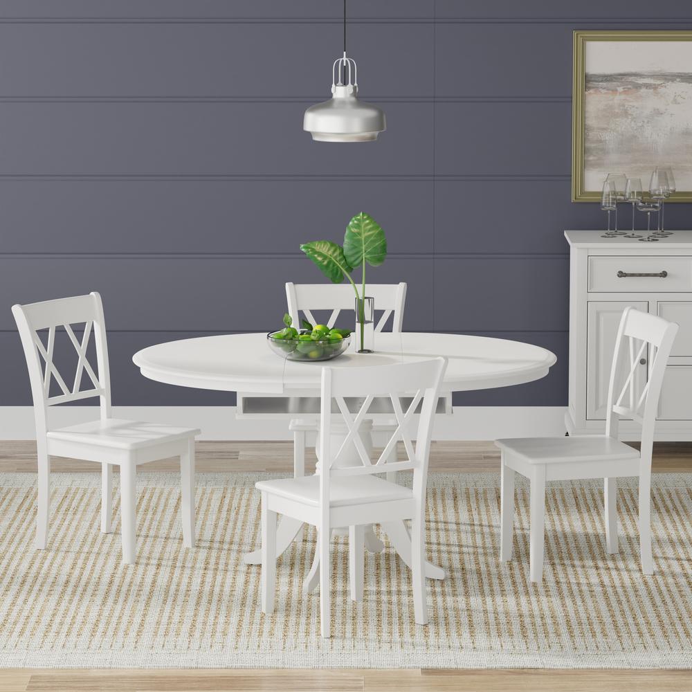 5PC Dining Set - Oval Butterfly Leaf Table + Dbl X-Back Chairs -Wht. Picture 1