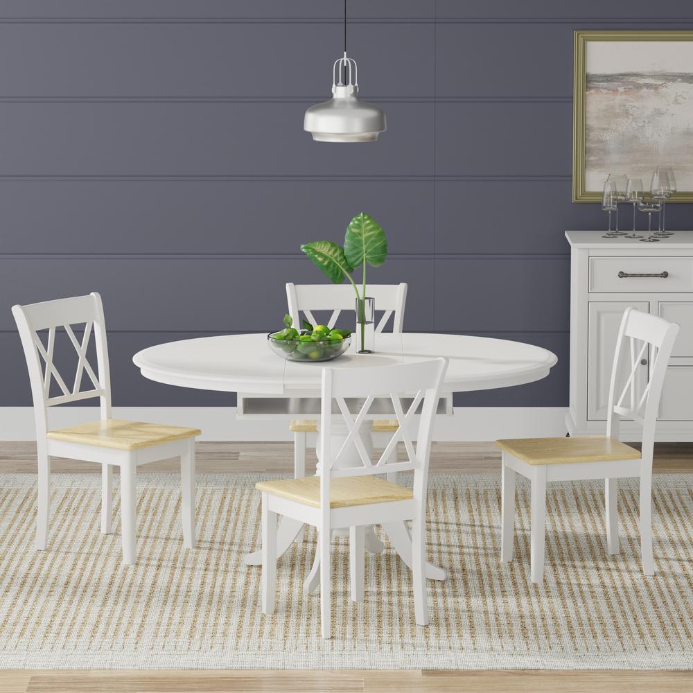 5PC Dining Set - Oval Butterfly Leaf Table -Wht + Wht/Nat Dbl X-Back Chairs. Picture 1