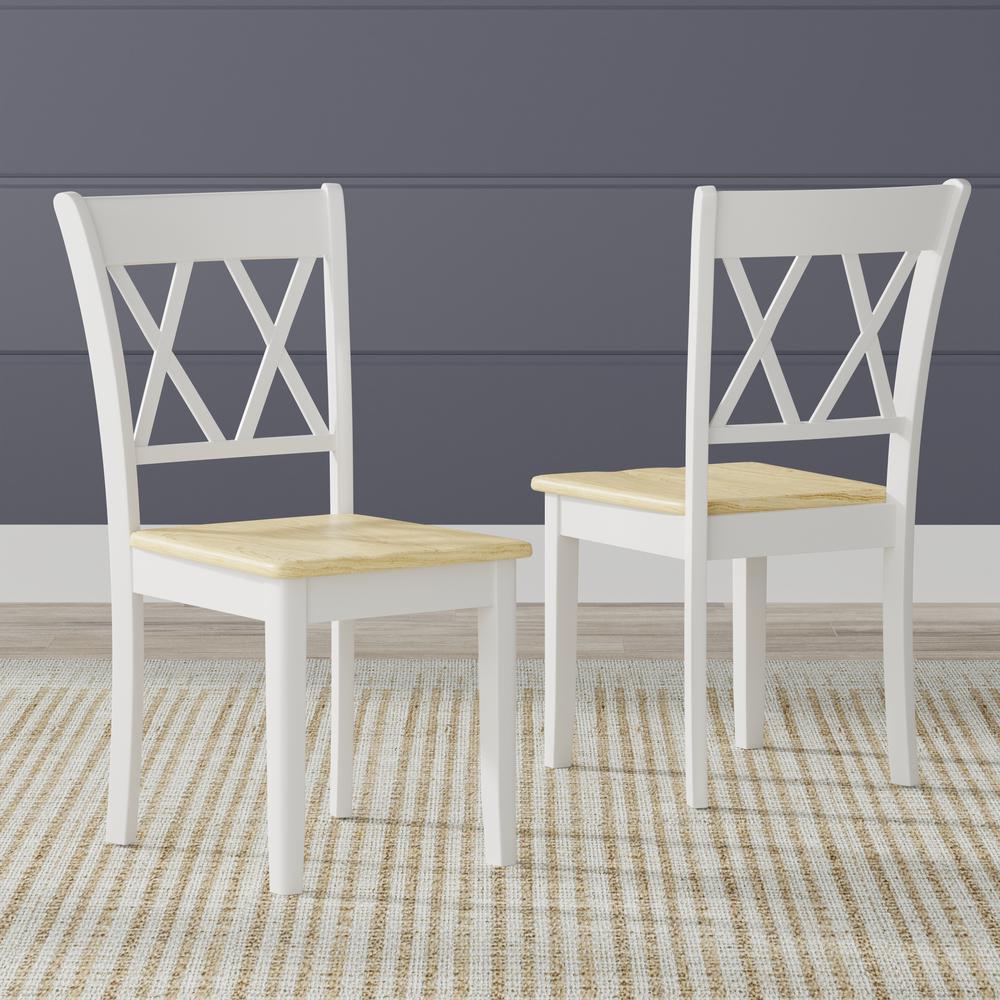 5PC Dining Set - Oval Butterfly Leaf Table -Wht + Wht/Nat Dbl X-Back Chairs. Picture 3