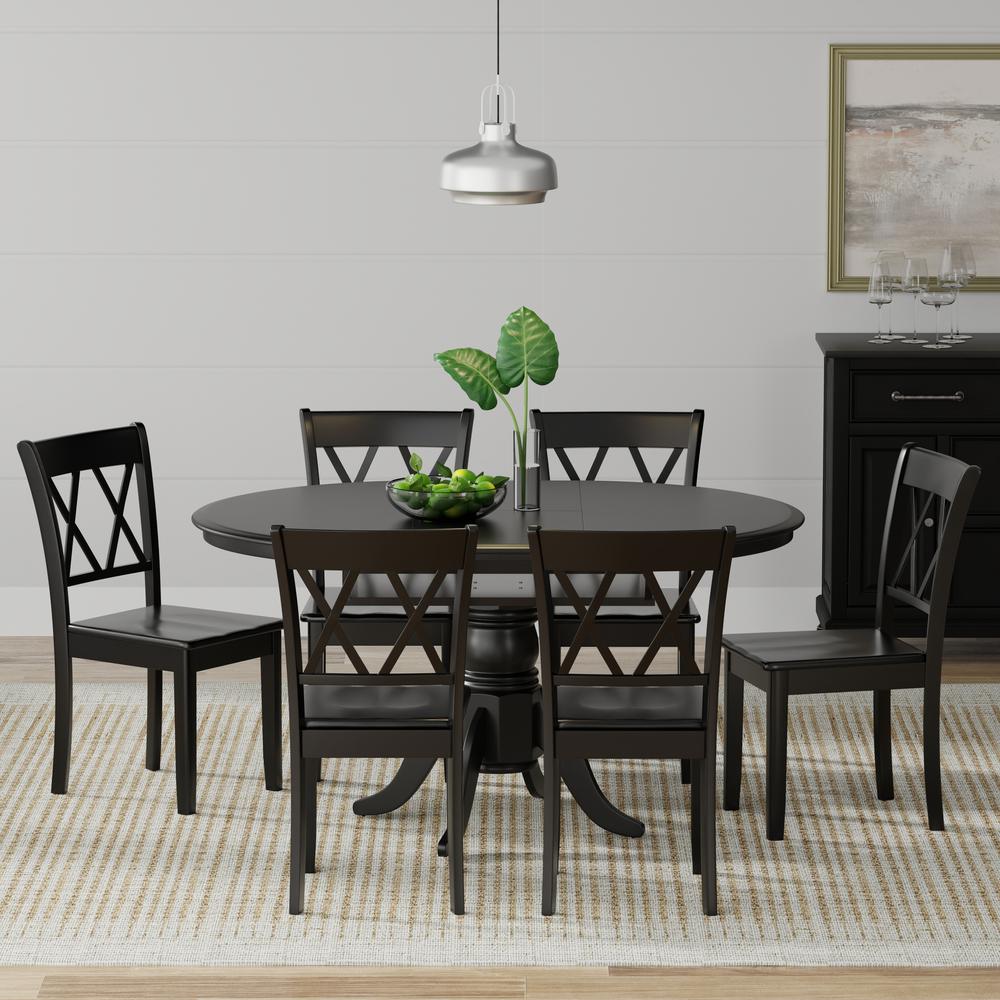 7PC Dining Set - Oval Butterfly Leaf Table + Dbl X-Back Chairs -Blk. Picture 1