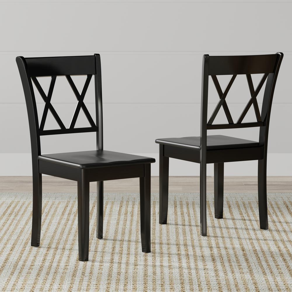 7PC Dining Set - Oval Butterfly Leaf Table + Dbl X-Back Chairs -Blk. Picture 3