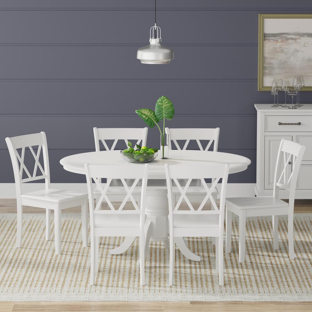 7PC Dining Set - Oval Butterfly Leaf Table + Dbl X-Back Chairs -Wht. Picture 1