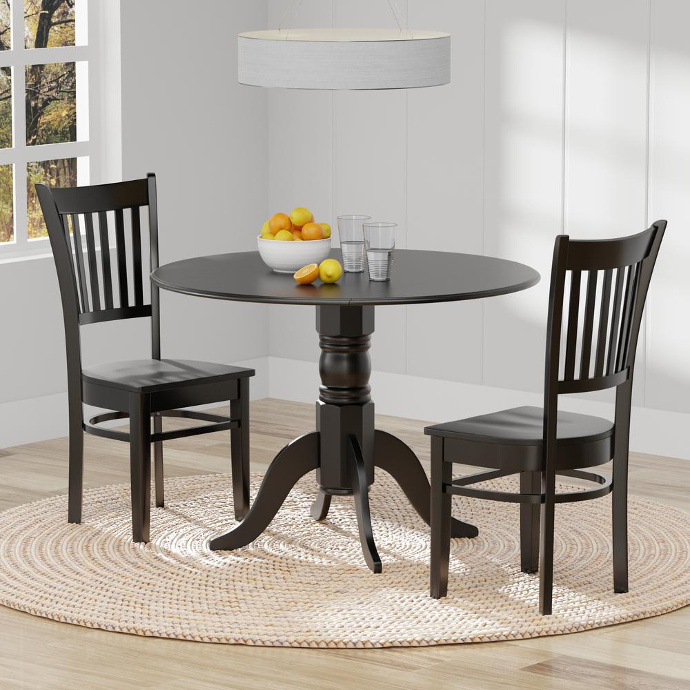 3PC Dining Set - 42" Rnd Dbl Drop-Leaf Table + Spindle Chairs -Blk. Picture 1
