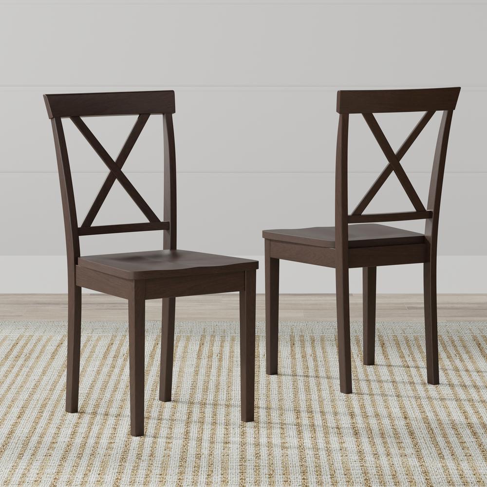 3PC Dining Set - 42" Rnd Dbl Drop-Leaf Table + X-Back Chairs - Dark Walnut. Picture 3