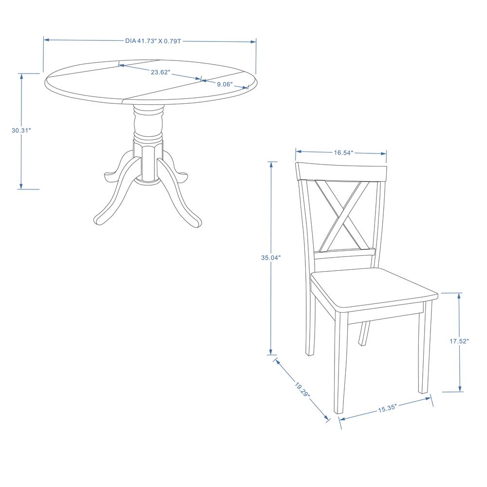 3PC Dining Set - 42" Rnd Dbl Drop-Leaf Table + X-Back Chairs - Dark Walnut. Picture 9