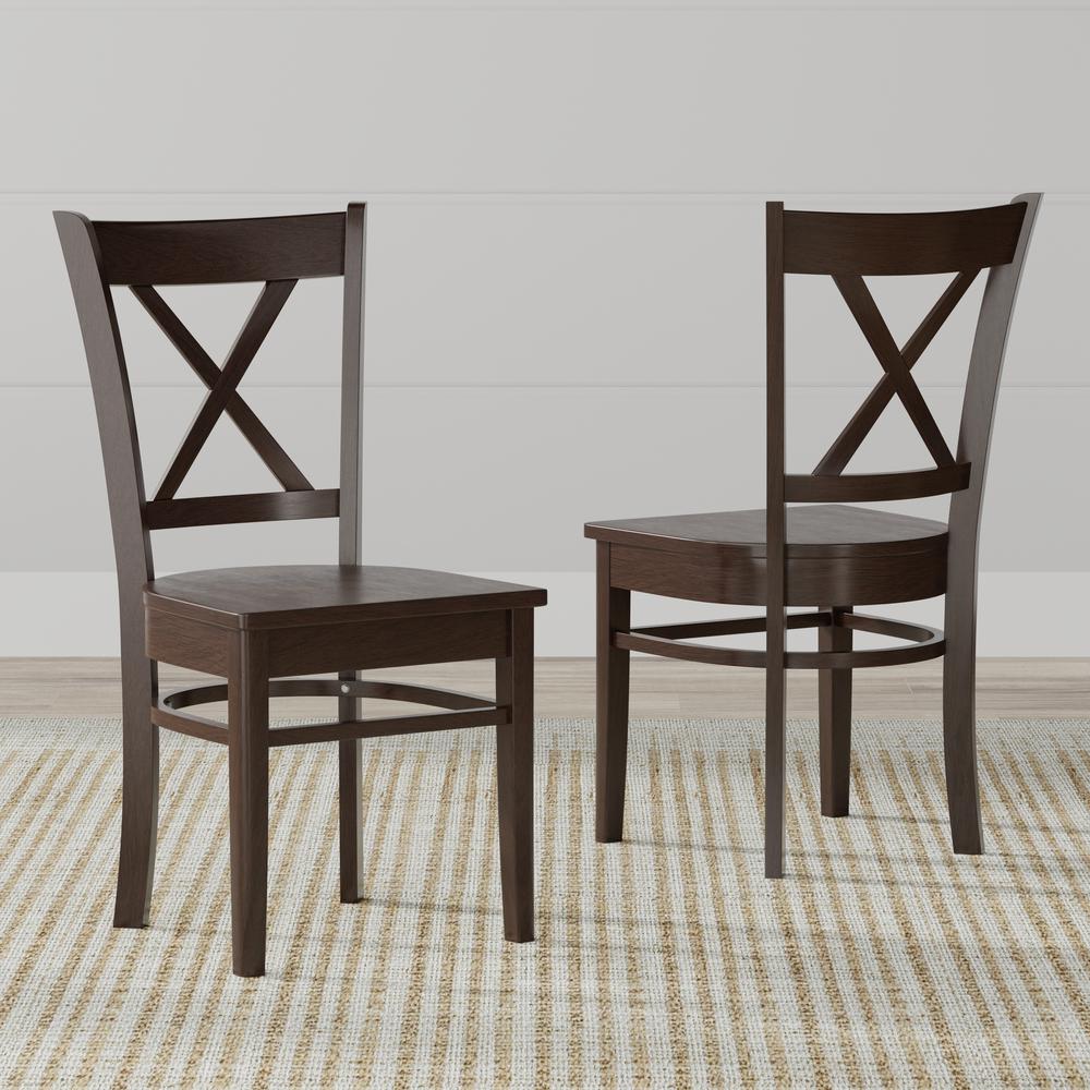 3PC Dining Set - 42" Rnd Dbl Drop-Leaf Table + Cross Back Chairs - Dark Walnut. Picture 3