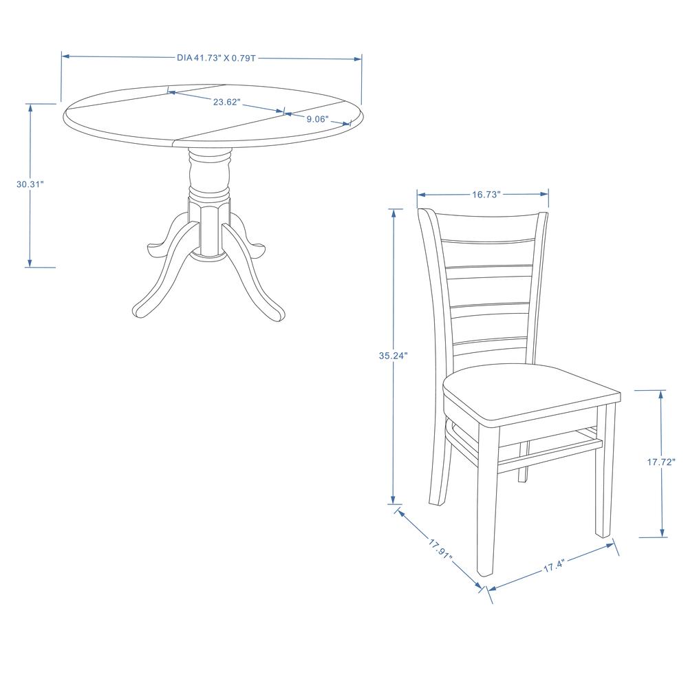 5PC Dining Set - 42" Rnd Dbl Drop-Leaf Table + Slat Back Chairs - Dark Walnut. Picture 9