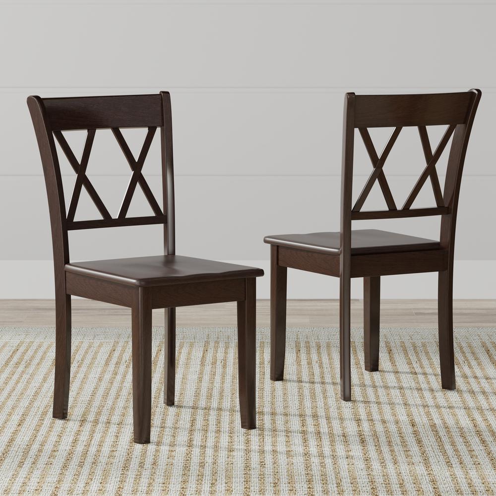 3PC Dining Set - 42" Rnd Dbl Drop-Leaf Table + Dbl X-Back Chairs - Dark Walnut. Picture 3