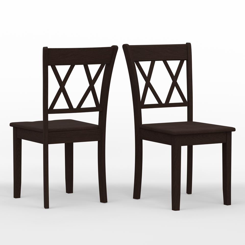 3PC Dining Set - 42" Rnd Dbl Drop-Leaf Table + Dbl X-Back Chairs - Dark Walnut. Picture 7