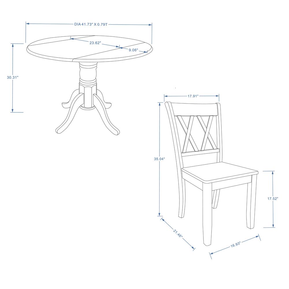 3PC Dining Set - 42" Rnd Dbl Drop-Leaf Table + Dbl X-Back Chairs - Dark Walnut. Picture 9