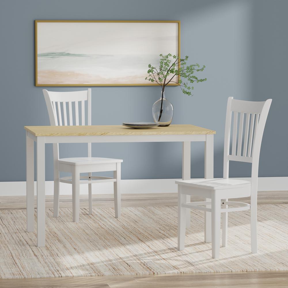 3PC Dining Set - 48" Wood Table -Wht/Nat + Wht Spindle Chairs. Picture 1
