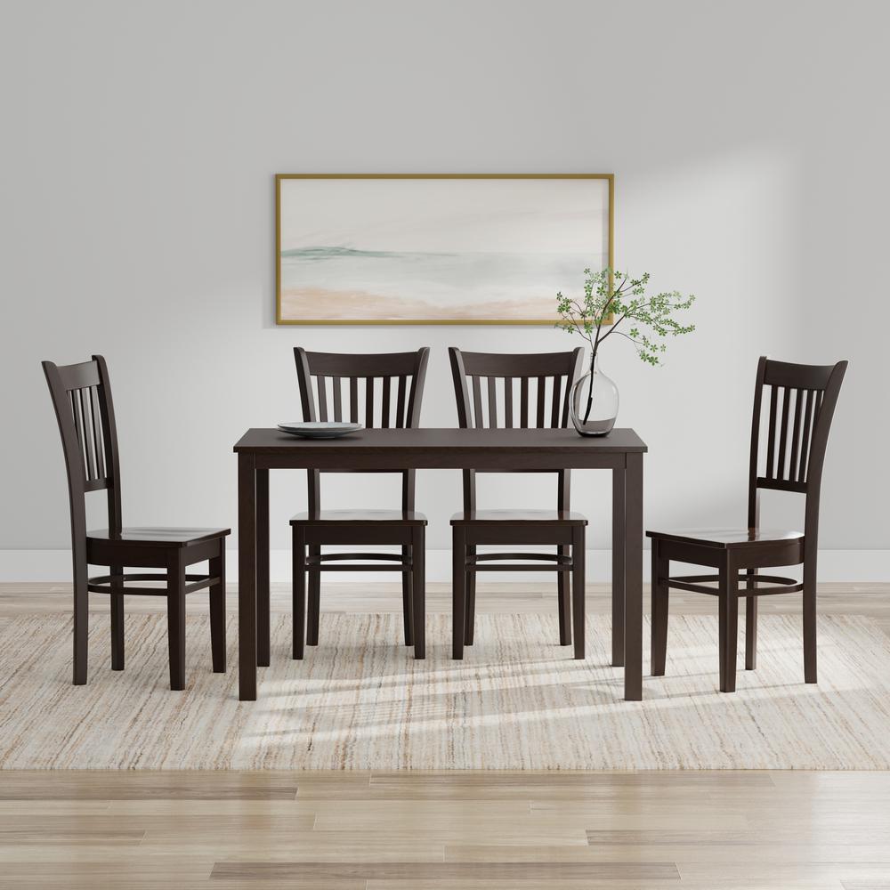 5PC Dining Set - 48" Wood Table + Spindle Chairs - Dark Walnut. Picture 1
