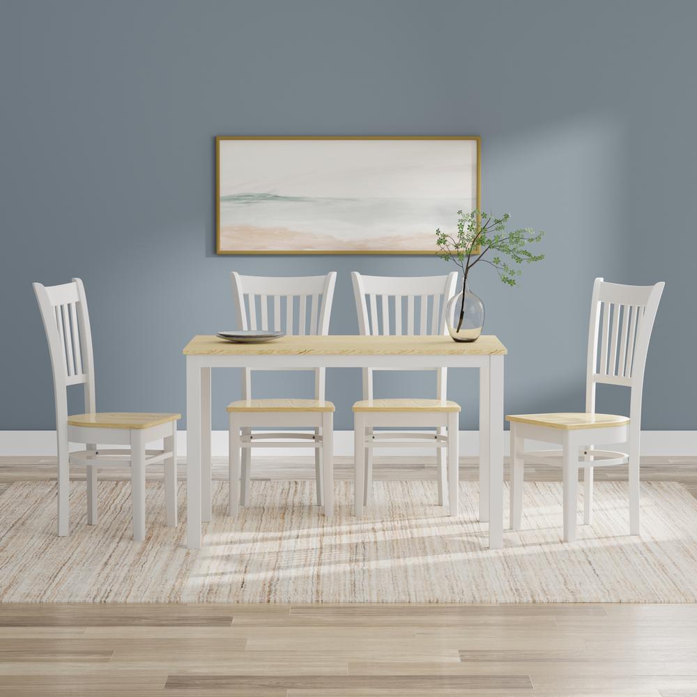 5PC Dining Set - 48" Wood Table + Spindle Chairs -Wht/Nat. Picture 1