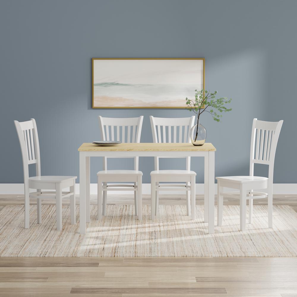 5PC Dining Set - 48" Wood Table -Wht/Nat + Wht Spindle Chairs. Picture 1