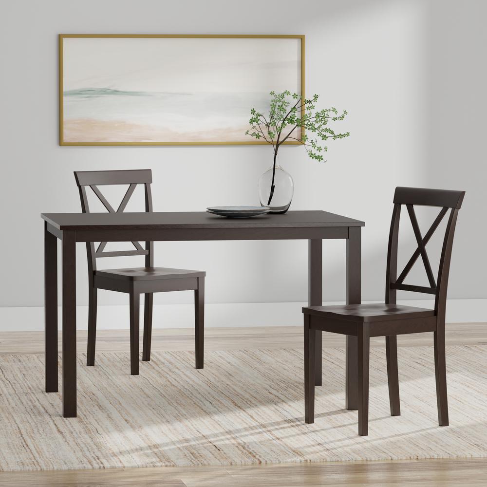 3PC Dining Set - 48" Wood Table + X-Back Chairs - Dark Walnut. Picture 1